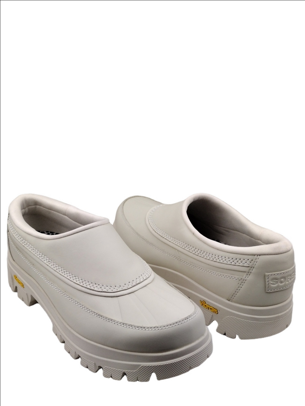 Sorel Daystorm Chalk Leather Triple Stitch Upper Round Toe Vibram Sole Clog Shoe